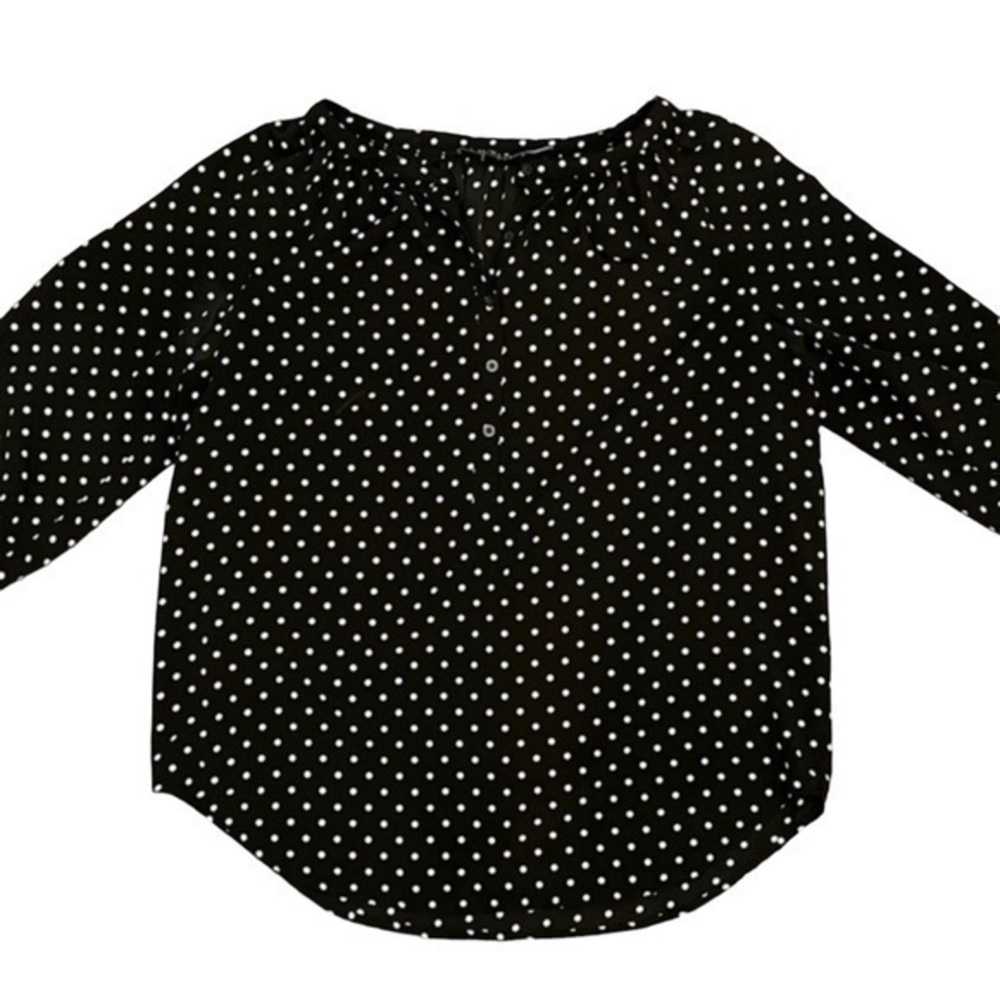 LAUREN RALPH LAUREN Black White Polka Dot Blouse Buttons‎ Flowy Size Medium